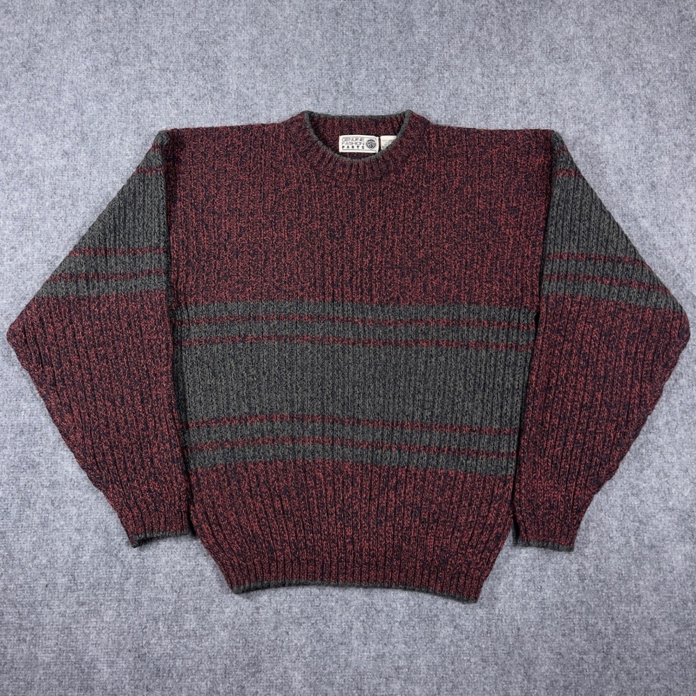 Vintage Genuine Fashion Parts Sweater Mens M Maroon Grey Ribbed Knit Pullover
